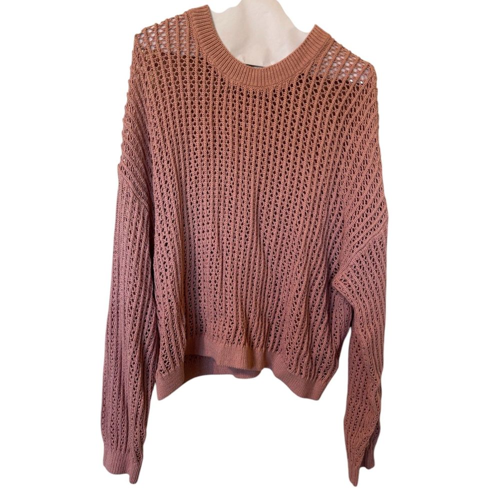 Old Navy Pink Coral Long Sleeve Crochet Sweater Women’s Size Large